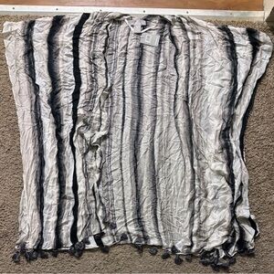 Nordstrom NWT One Size Fits All Black and Gray Striped Wrap Cardigan Fringe Hem